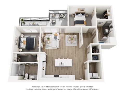 Floor plan for 2 beds, 2 baths, 1194 sqft